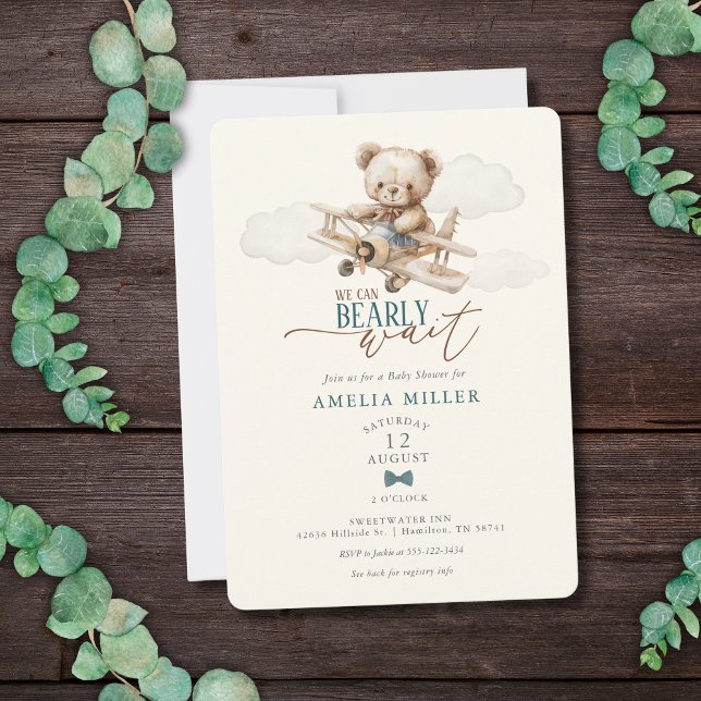 Invitation We Can Bearly Wait Teddy Bear Airplane Baby Shower (We Can Bearly Wait Teddy Bear Airplane Baby Shower Invitation)