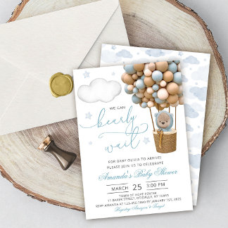 Invitation We Can Bearly Wait Teddy Bear Balloon Baby Shower