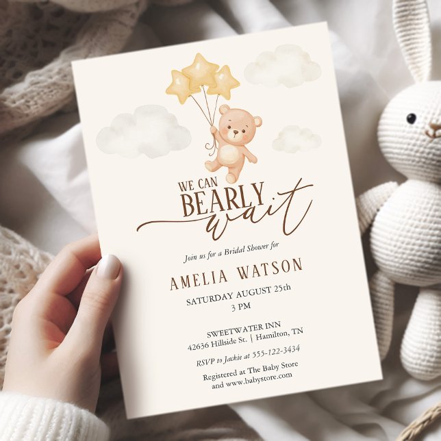 Invitation  We Can Bearly Wait Watercolor Baby Shower  (We Can Bearly Wait Watercolor Baby Shower Invitation)