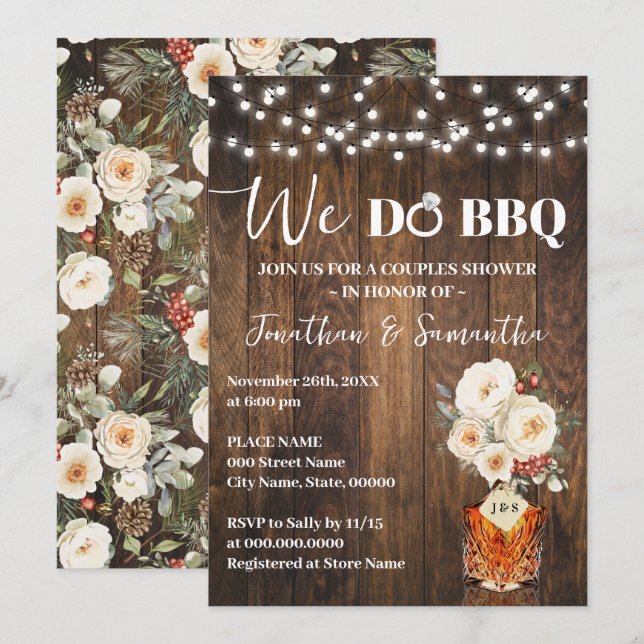 Invitation We do BBQ Couple Shower Country Winter Wedding (Devant / Derrière)