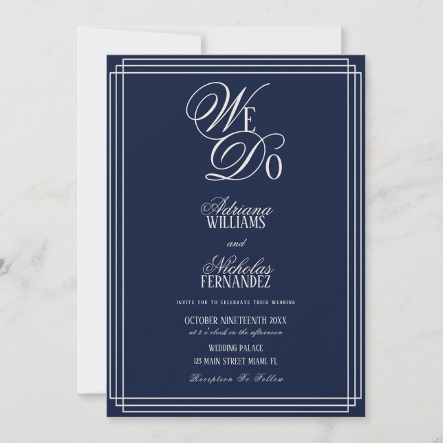 Invitation We Do Navy Blue Old Money Wedding (Devant)