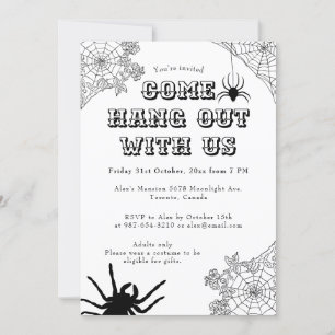 Invitation Web Éffrayant moderne Spider noir & blanc Hallowee