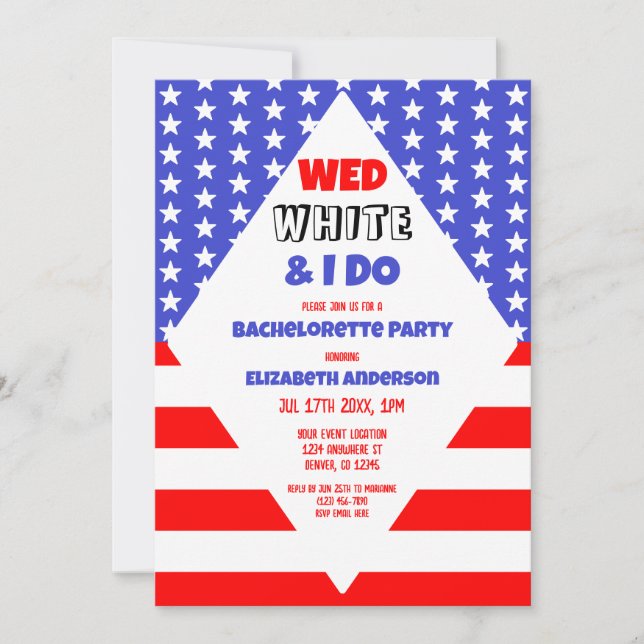 Invitation Wed, White & I Do Patriotic Bachelorette Party (Devant)