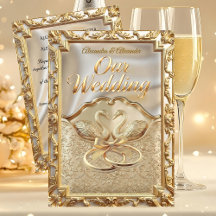 Wedding Cream Gold Swans Rings Gold Diamonds