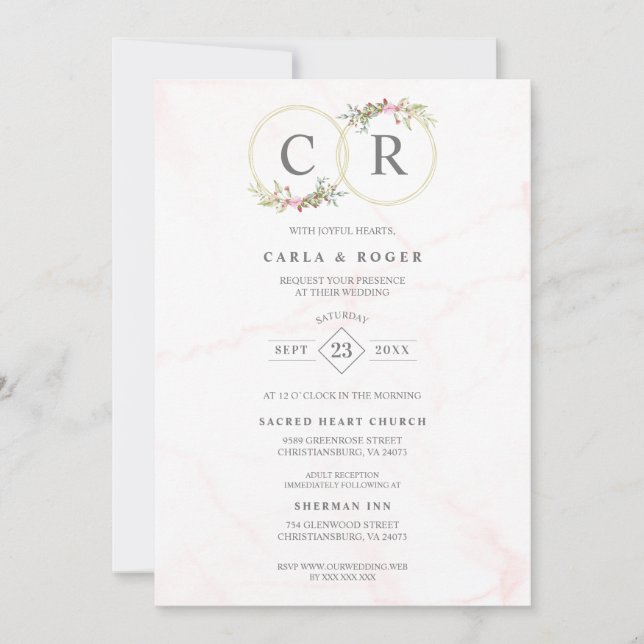 Invitation Wedding Delicate Romantic Flower Garland Pastel  (Devant)
