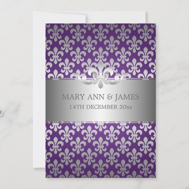 Invitation Wedding Fleur De Lis Purple élégant (Devant)