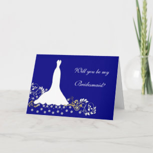 Invitation Wedding, floral, swirls on blue Bridesmaid