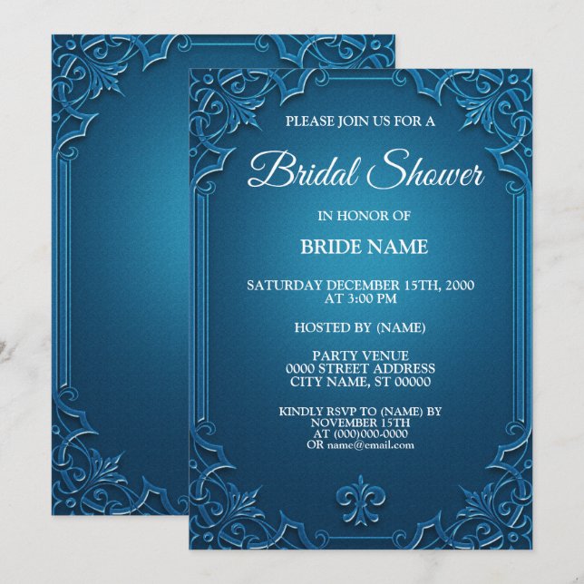 Invitation Wedding Geometric Teal Turquoise Bridal Shower (Devant / Derrière)