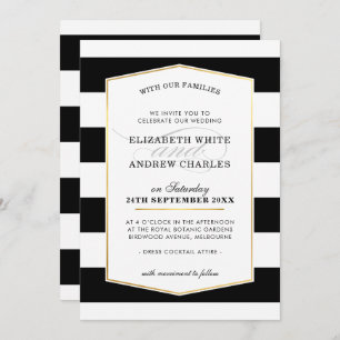 Invitation WEDDING INVITE chic moderne noir strié or