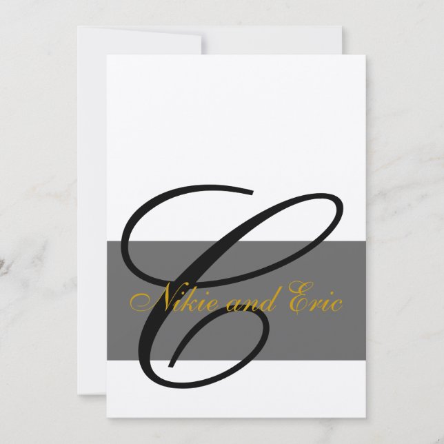 Invitation Wedding Invite Monogram Names Gold Black Gray (Devant)