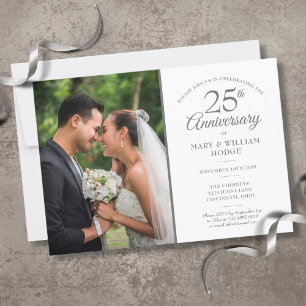 Invitation Wedding Photo 25th Anniversary Silver Confetti