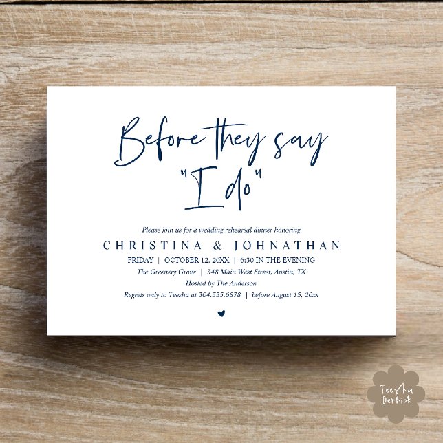Invitation Wedding Rehearsal Dinner, Before They Say "I Do" (Wedding Rehearsal Dinner, Before They Say "I Do" Invitation Card in Navy Blue)
