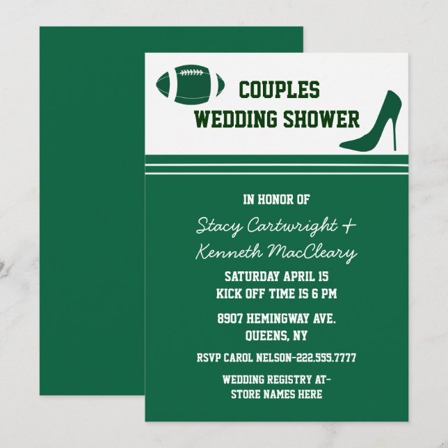 Invitation Wedding shower À Thème Du Football Vert (Devant / Derrière)