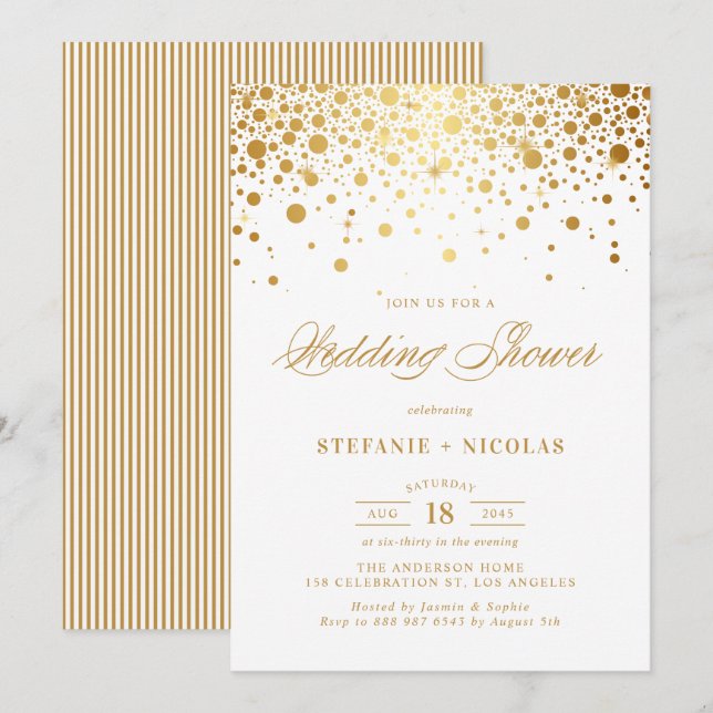 Invitation Wedding shower blanc Faux Gold Foil Confetti Dots (Devant / Derrière)