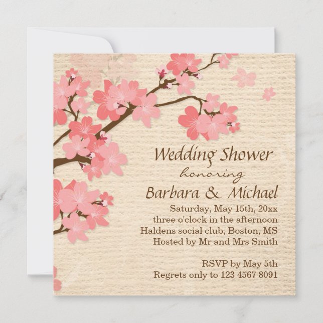 Invitation Wedding shower cerise en fleurs (Devant)