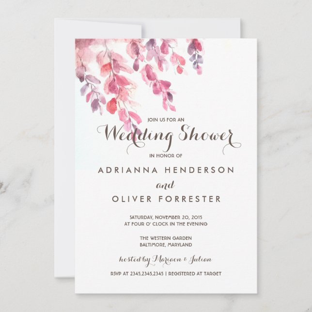 Invitation Wedding shower chic Feuille aquarelle (Devant)
