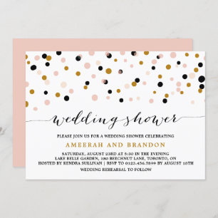 Invitation Wedding shower Confetti rose, or et noir