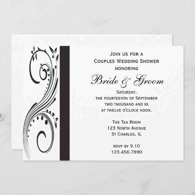 Invitation Wedding shower Couples de Black and White (Devant / Derrière)