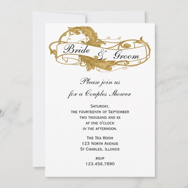 Invitation Wedding shower Couples feuille or (Devant)