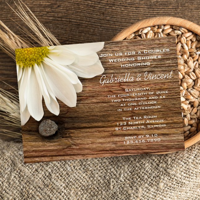 Invitation Wedding shower Daisy and Barn Wood Country Couples (Créateur téléchargé)