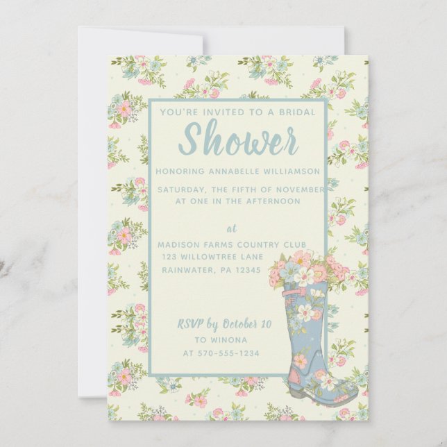 Invitation Wedding shower d'amorçage de printemps Floral Blue (Devant)