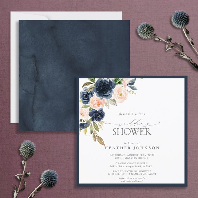 Invitation Wedding shower d'aquarelle florale bleu et bleu ma (Créateur téléchargé)