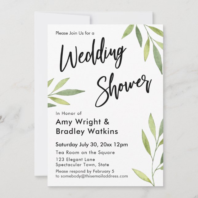 Invitation Wedding shower d'aquarelle verte (Devant)