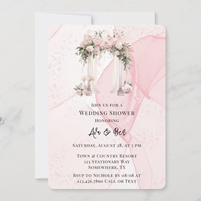 Invitation Wedding shower d'arc d'encre d'alcool rose (Devant)