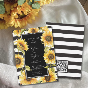 Invitation Wedding shower de bande noire de tournesol minimal