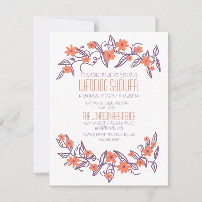 Invitation Wedding shower de bannières florales violettes et  (Devant)