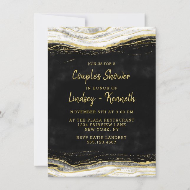 Invitation Wedding shower de Black White & Gold Geode Couple (Devant)