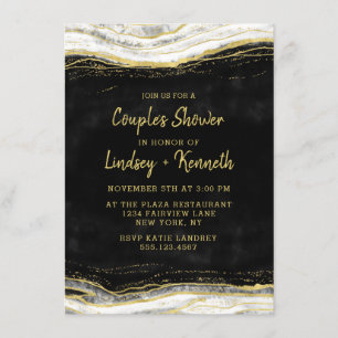 Invitation Wedding shower de Black White & Gold Geode Couple