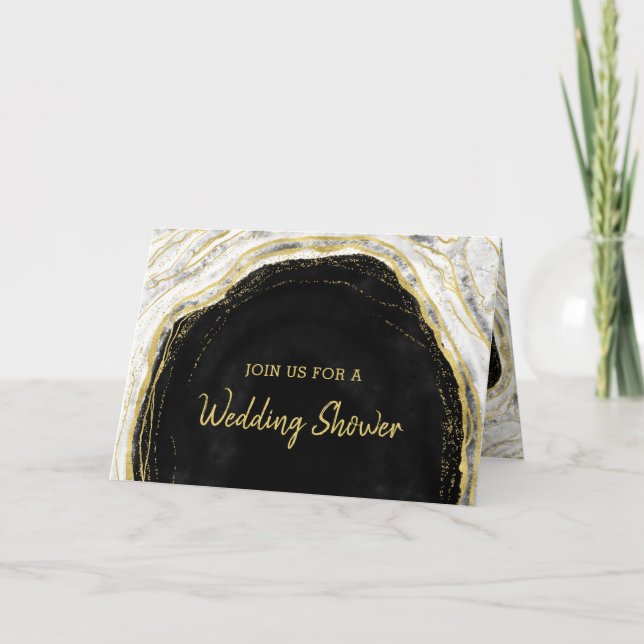 Invitation Wedding shower de Black White & Gold Geode Couple (Devant)