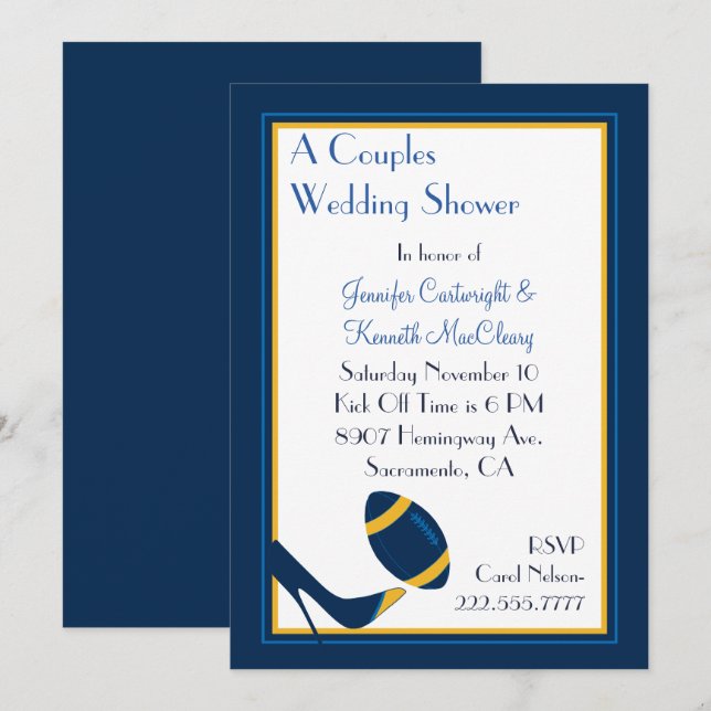 Invitation Wedding shower de Blue Football Couples (Devant / Derrière)