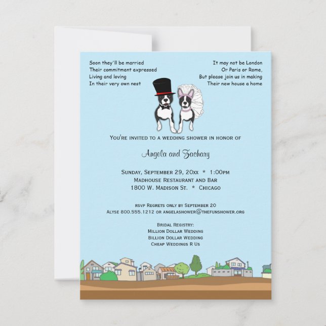 Invitation Wedding shower de Boston Terrier de jeunes mariés (Devant)