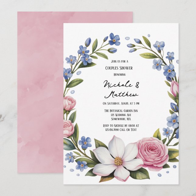 Invitation Wedding shower de bouquet floral romantique (Devant / Derrière)