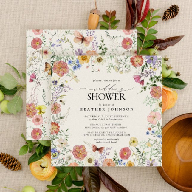 Invitation Wedding shower de cadre Floral Fleur sauvage press (Créateur téléchargé)