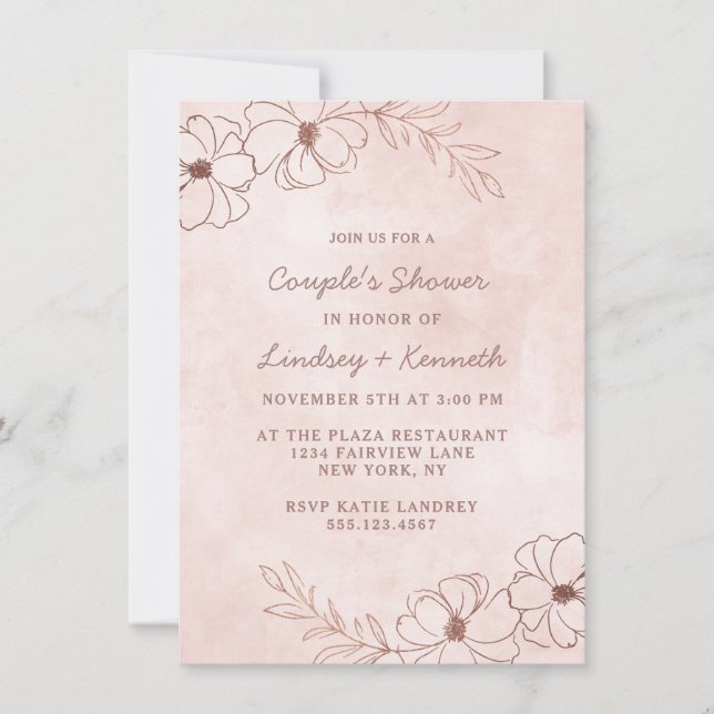 Invitation Wedding shower de Couple Rose et rose pâle (Devant)
