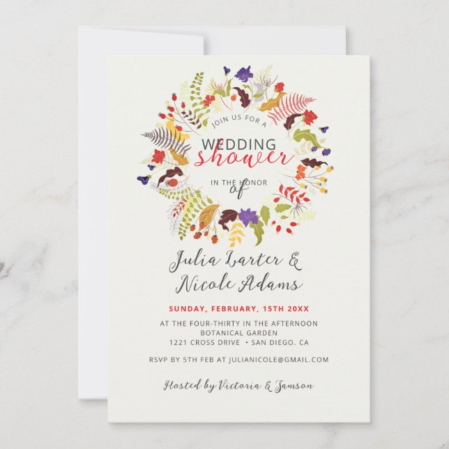 Invitation Wedding shower de couronne de Fleur sauvage de boi (Devant)