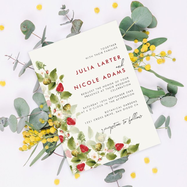 Invitation Wedding shower de fraise Fleur sauvage doux (Créateur téléchargé)