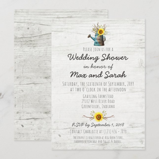 Invitation Wedding shower de la ferme de tournesol et de bois (Devant / Derrière)