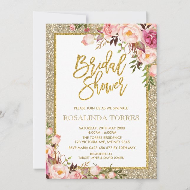 Invitation Wedding shower de la mariée Rose Gold a (Devant)