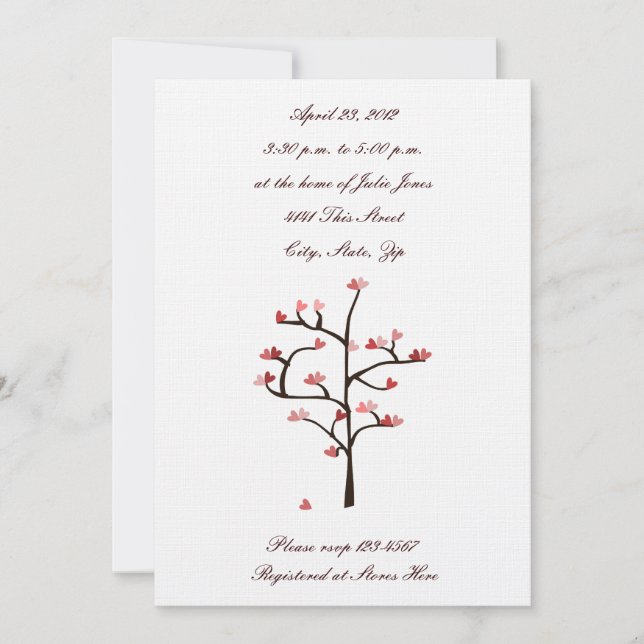 Invitation Wedding shower de l'arbre du coeur (Devant)