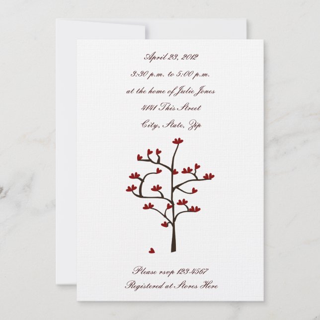 Invitation Wedding shower de l'arbre du coeur (Devant)