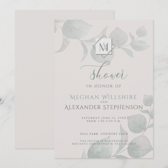Invitation Wedding shower de l'Eucalyptus argenté (Devant / Derrière)