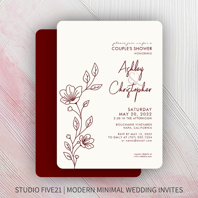 Invitation Wedding shower de ligne moderne Crimson Red Foliin (Créateur téléchargé)