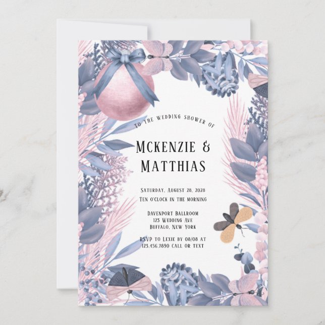 Invitation Wedding shower de Noël rose bleu (Devant)