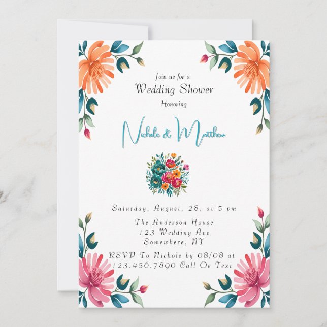 Invitation Wedding shower de romance aquarelle (Devant)