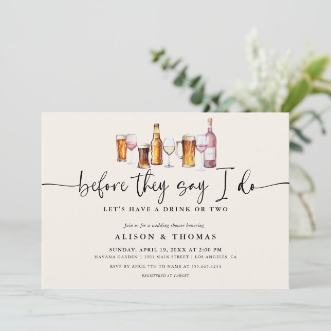 Invitation Wedding shower de vin et de bière | Partie d'engag (Debout devant)
