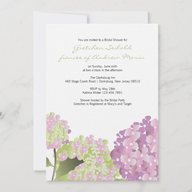 Invitation Wedding shower d'hortensia (Devant)